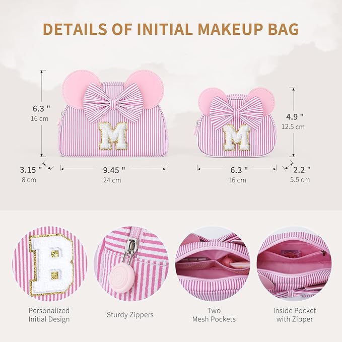 Christmas Gifts for Kids, Personalized Initial Makeup Bag Birthday Gifts for 2 3 4 5 6 7 Years Old Girl Kids Pink Initial Cosmetic Travel Toiletry Bag for Girls Sister Daughter Pink G