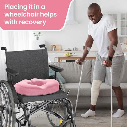 Benazcap Donut Pillow Seat Cushion, Donut Chair Cushions for Postpartum Pregnancy & Hemorrhoids, Memory Foam Seat Chair Cushion for Sciatica & Hip & Coccyx Pain Relief-Pink