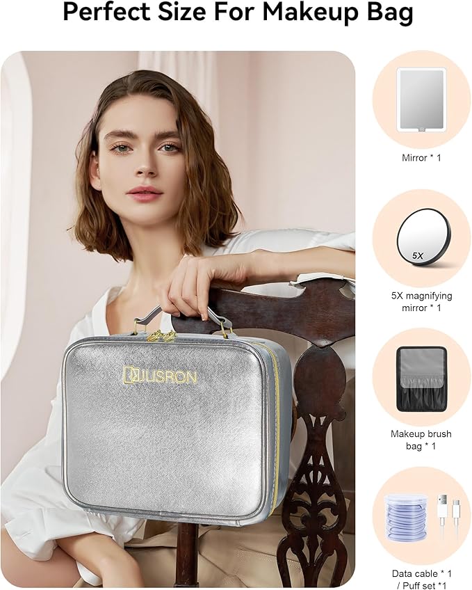 JUSRON Travel Makeup Bag (Sliver, Large)