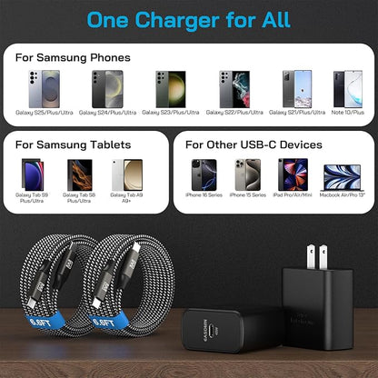45W Super Fast Charger Type C, [2 Pack] 45 Watt USB-C Charger PD/PPS Wall Charging Block for Samsung Galaxy S25 Ultra/S25+/S25/S24/S23 Ultra/S23+/S22 Ultra/S22+/S20 Ultra, Tab S8(with 2X 6.6ft Cable)