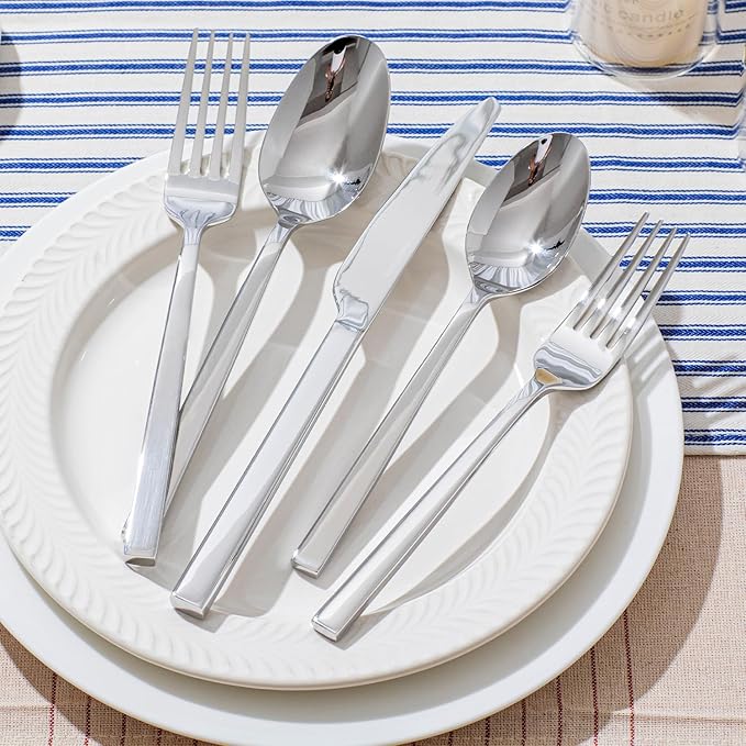 KINGSTONE Silverware Set, 60-Piece Flatware Cutlery Set Premium Stainless Steel, Service for 12, for Kitchen, Home, Wedding, Party, Mirror Polished and Dishwasher Safe