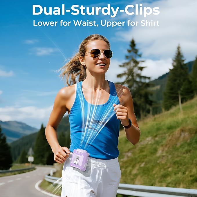 AMACOOL Portable Waist Fan Clip On, MAX 40H Work Time, 10000mAh Rechargeable Wearable Shirt Fan with Light, 16000RPM Powerful 5 Speed Belt Fans Personal Cooling Fans for Outdoor Jobsite Travel