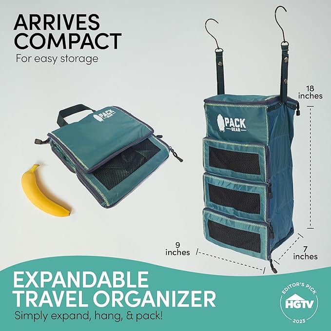 Pack Gear Hanging Carry-On Organizer - Our Standard Hanging Luggage Organizer Fits Any Carry On - Our Packing Cubes For Travel Use Mesh Windows to Make Finding Clothes Easy (Green, S)