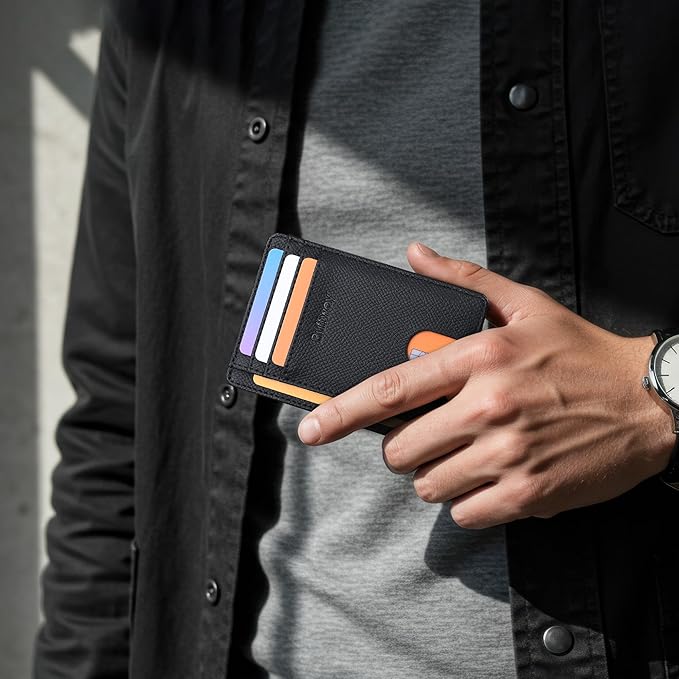 Buffway Slim Minimalist Front Pocket RFID Blocking Leather Wallets for Men and Women - Galaxy Black