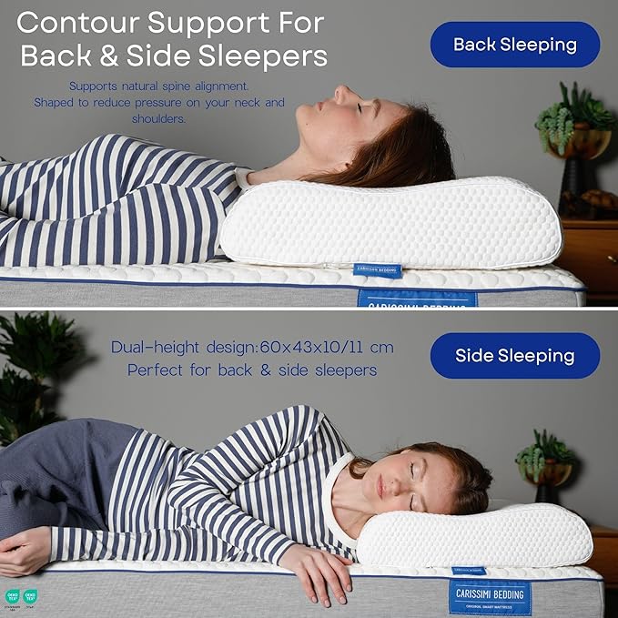 Original Contour Memory Foam Pillow with Bag – Ergonomic Cervical Neck Pillow for Side and Back Sleepers – Neck Alignment and Shoulder Support Design