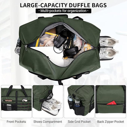 WITZMAN Foldable Duffle Bag for Travel 65L Lightweight Packable Duffel Bag with Shoes Compartment Overnight Bag for Men Women (B697 Classic Green)