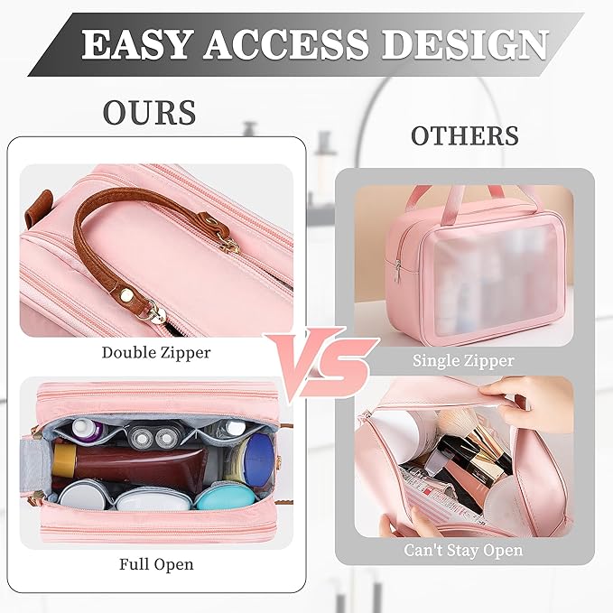 YOOLIFE Travel Toiletry Bag - Birthday Gifts for Women Pink Makeup Bag Dopp Kit Travel Essentials for Women, Mom Sister Friend Birthday Gifts for Her Cosmetic Bags Letter B Pink