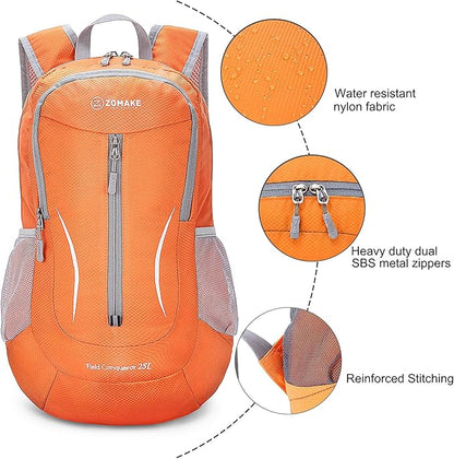 ZOMAKE Ultra Lightweight Packable Backpack 25L, Foldable Hiking Backpacks Water Resistant Small Folding Daypack for Travel(Orange)