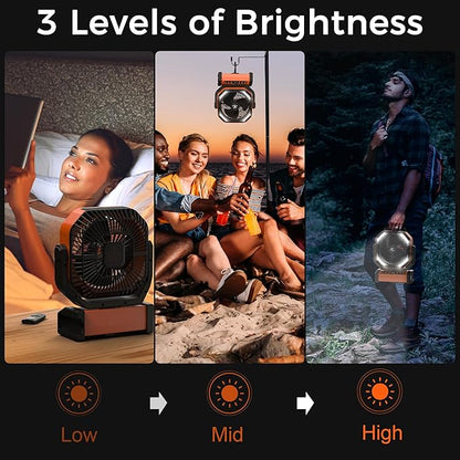 Camping Fan with Light - 20000mAh Rechargeable Battery Fan, 112Hrs Max Run Time, 8 Speeds, Digital Display, Timer, Auto Oscillation, 270° Pivot & Hook for Camping, Power Outage, Hurricane (Orange)