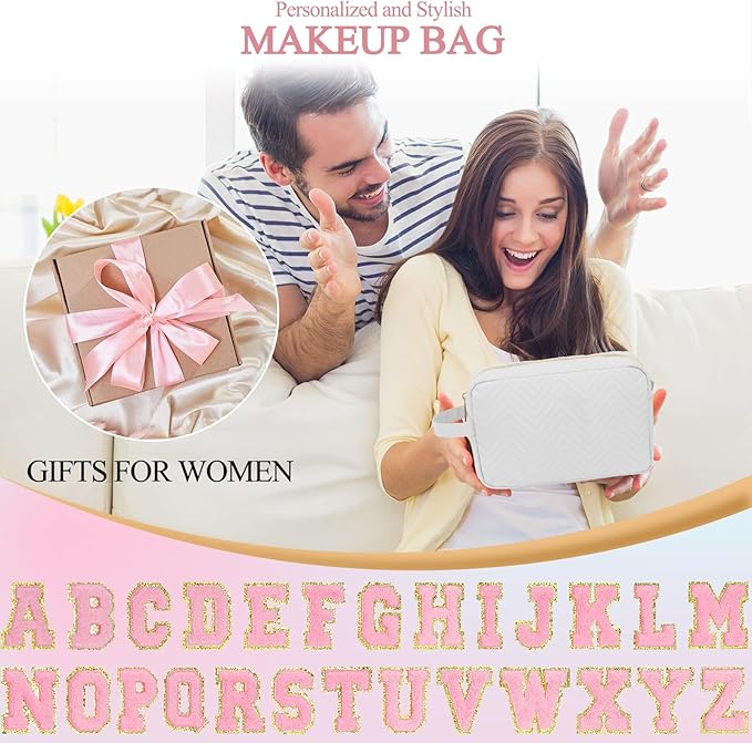 Personalized Initial Makeup Bag Trendy Stuff Leather Waterproof Cosmetic Bag Travel Toiletry Bag, Christmas/Thanksgiving/Halloween Gifts Makeup Organizer Case for Women Girls Mom Girlfriend Wife