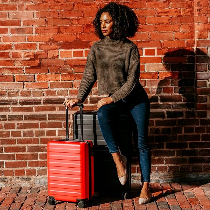 NINETYGO Carry On Luggage 22x14x9 Airline Approved, 20 Inch Luggage with Smooth Spinner Wheels, Lightweight, Hard Shell PC Suitcase Carry-On, Travel Luggage, TSA Approved (Raspberry, Rhine Basic)