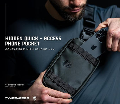 Gymreapers Travel Small Crossbody Bags for Men & Women with Hidden Pocket - Waterproof Crosssbody Fanny Pack for Men with Adjustable Shoulder Sling Belt for Traveling, Running & Hiking (Gunmetal)