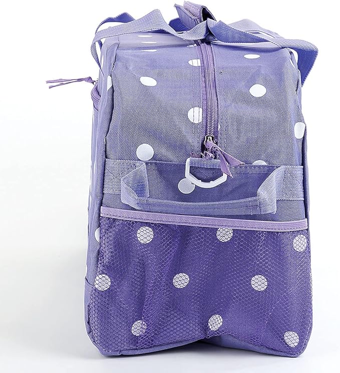 Lillian Vernon Personalized Duffel Bag for Kids, Roomy Purple and White Polka Dot Weekender With Front & Side Compartment, Customizable Girls Sports & Travel Bags With Custom Name, 9" x 10 ½" x 19"