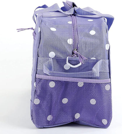 Lillian Vernon Personalized Duffel Bag for Kids, Roomy Purple and White Polka Dot Weekender With Front & Side Compartment, Customizable Girls Sports & Travel Bags With Custom Name, 9" x 10 ½" x 19"