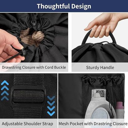Laundry Bag Backpack with 3 Sizes Mesh Wash Bags and Shoulder Straps Foldable Clothes Hamper Bag with Drawstring Closure for College, Apartment, Laundromat (Black)