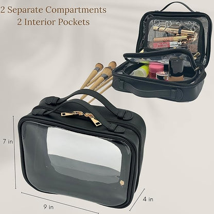 JAZD Clear Makeup Bag Toiletry Bag for Women Cosmetic Case Large Capacity Travel Make Up Bag Organizer Transparent Storage Compartment TSA Approved