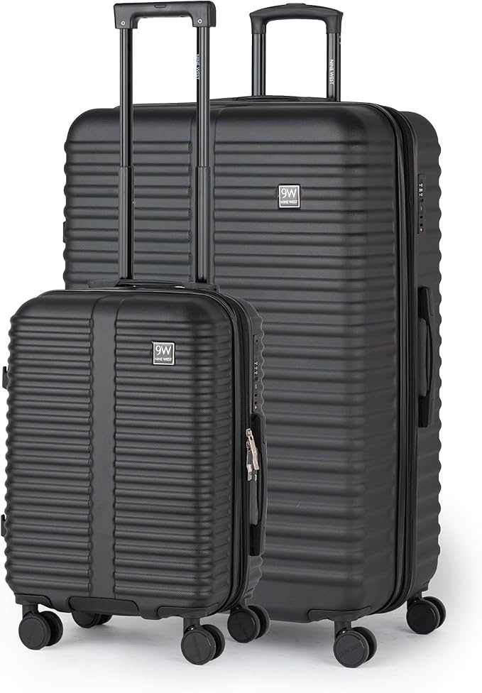 Nine West Suvi 2 Piece Luggage Set for Cruise & Extended Trips, 32" Large Expandable Suitcase & 20" Smart Carry On with USB Port, Hardshell Spinners Midnight Black