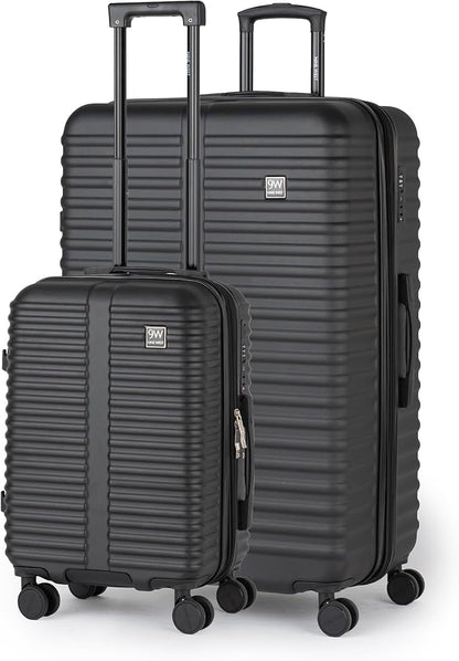Nine West Suvi 2 Piece Luggage Set for Cruise & Extended Trips, 32" Large Expandable Suitcase & 20" Smart Carry On with USB Port, Hardshell Spinners Midnight Black