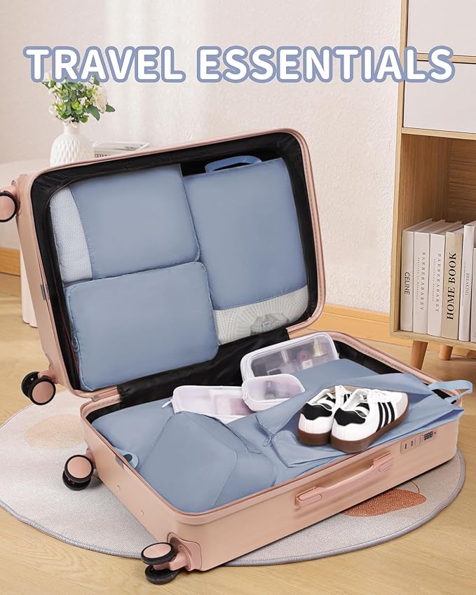 Compression Packing Cubes - 11 Set Suitcase Organizers, Expandable Luggage Bags with Blue Travel Essentials