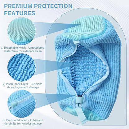 Shoe Washing Machine Bag, 2PCS Reusable Shoe Bag for Washing Machine, 360° Deep Cleaning Shoe Washing Bag for Sneakers, Laundry Shoe Bag for Washer & Dryer, Fits All Shoe Types (blue)