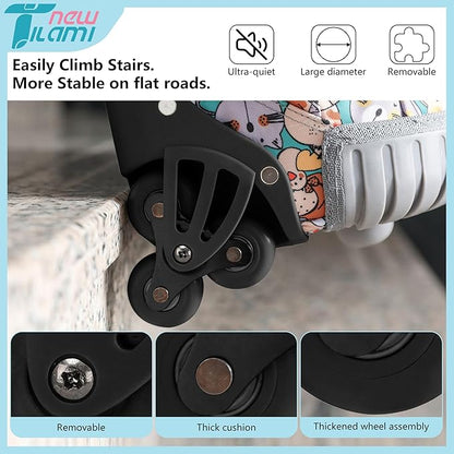 NEW TILAMI Rolling Backpack for Boy Suitcase School Adjustable Laptop Backpack with Wheels for Girl to School Travel Camping Boys Backpack Cute Cats 18 Inches