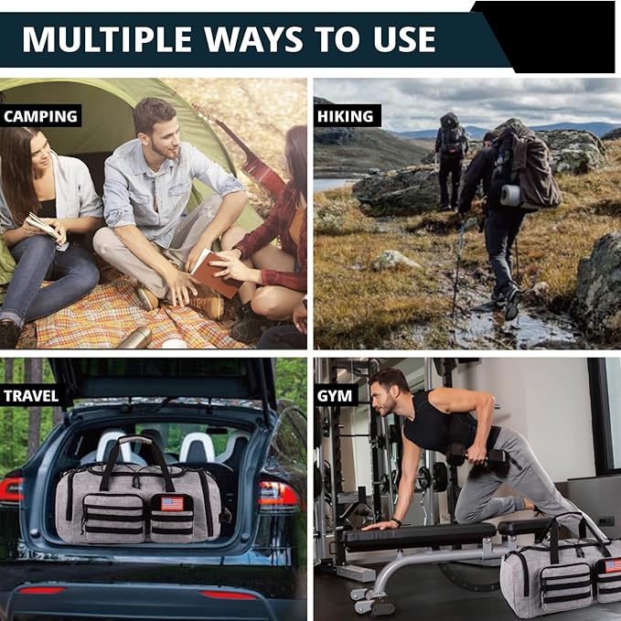 Tactical Gym Bag for Men，50L Large 3 in 1 Sports Duffle Bag with Shoes Compartment for Travel,Water Resistant Travel Backpack Weekender Overnight Bag with Wet Pocket for Women