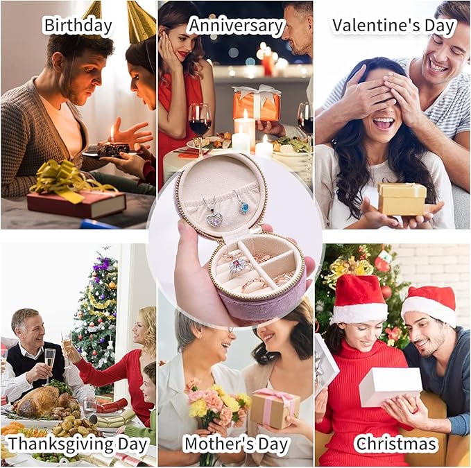 TAIMY Small Jewelry Travel Case, Round Mini Travel Jewelry Box for Women Girls, Portable Mini Jewelry Travel Organizer Boxes for Rings Earrings Necklaces Bracelets(Pink Lavender)