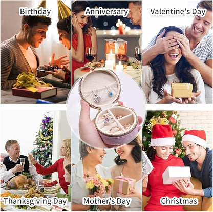 TAIMY Small Jewelry Travel Case, Round Mini Travel Jewelry Box for Women Girls, Portable Mini Jewelry Travel Organizer Boxes for Rings Earrings Necklaces Bracelets(Pink Lavender)