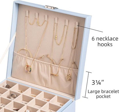 Frebeauty Earring Organizer Classic Jewelry Box 50 Slots Double Layer Jewelry Storage Case with 6 Necklace Hook and Bracelet Pocket(Sky Blue)