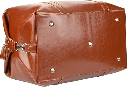 Travel Leather Bag - Genuine Duffel Bag Overnight Weekender for Men & Women (Brown)