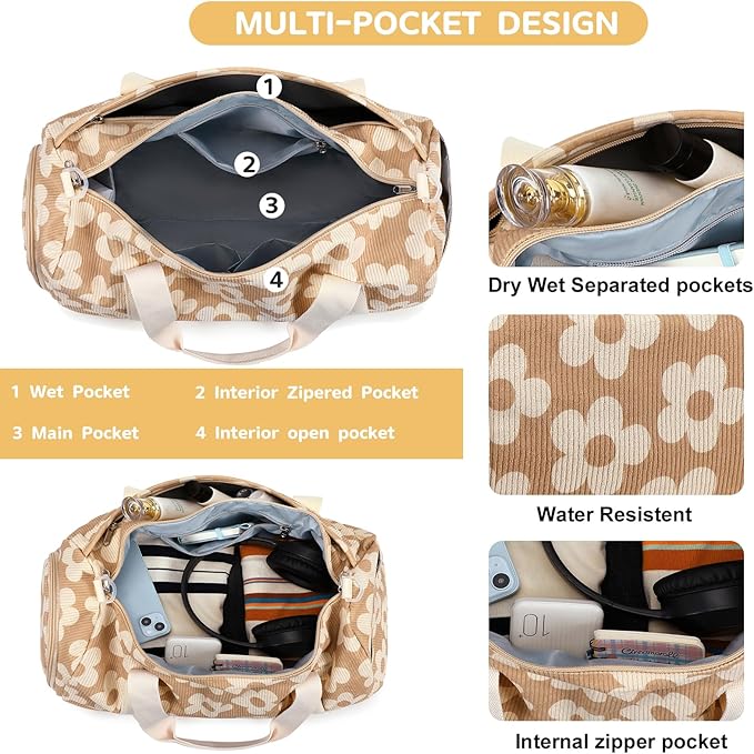 BLUBOON Duffle Bag Girls Kids Cute Gym Bag with Shoes Compartment & Wet Separation Waterproof Sports Overnight Travel Bag