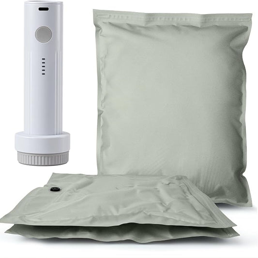 Umimile Vacuum Compression Bags with Electric Pump - Fast Compression Storage for Travel & Home | Reusable, Saves 80% Space, Water-Resistant Oxford (2 Large PC + PUMP)