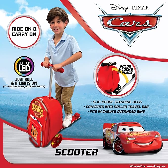 Fast Forward Kid’s Licensed 18" Ride-On Suitcase Scooter - Lightweight Carry-On Foldable Scooter Luggage