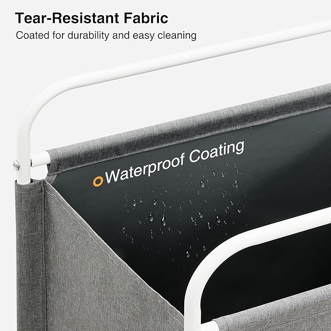 STO STO Laundry Hamper, 75L Laundry Basket with Coated Fabric Bag, Lightweight Portable Dirty Clothes Hamper, Laundry Bin with Metal Frame for Laundry Room, Bedroom, Closet and Dorm, Gray Fabric