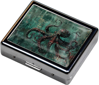 7 Days Chromed Shiny Silver Pill Organizer with Mirror Inside Has 8 Separate Compartments Rectangle,Versatile Storage for Medication - Ideal Travel Accessory (Special Octopus)