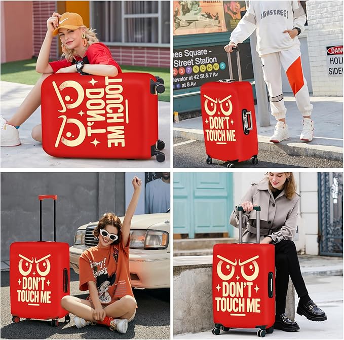 ANNA QUEEN Funny “Don’t Touch Me” Luggage Cover, Bold Red Suitcase Protector with Angry Eyes Design, Stretchable, Washable Travel Cover for 28-30 Inch Luggage