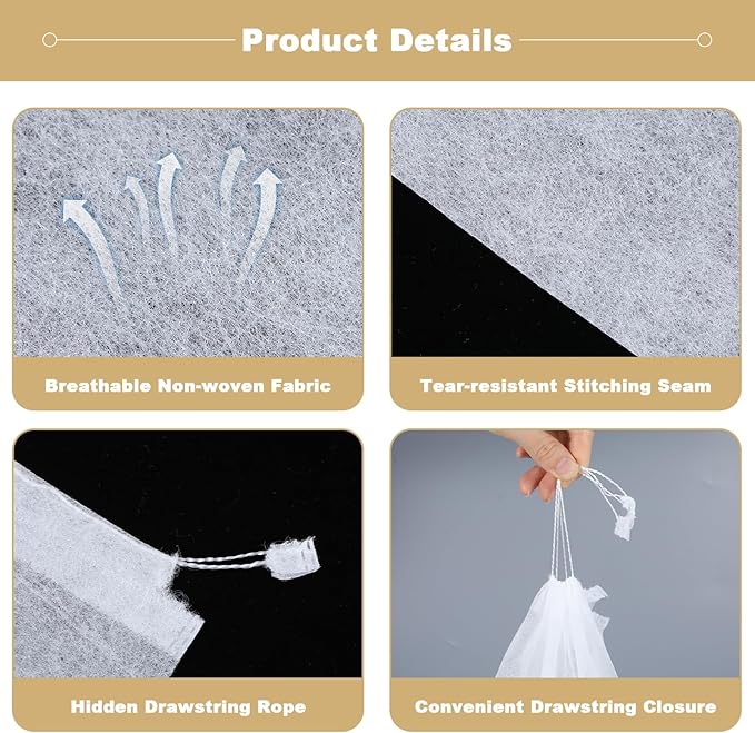 200 Pcs White Non-Woven Shoe Storage Bags – Dustproof Drawstring Travel Shoe Covers (12.5” x 18.5”) – Breathable & Portable Organizers for Shoes, Boots, Purses