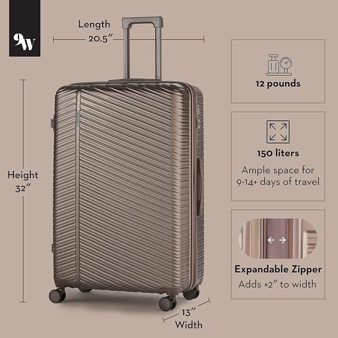 Nine West Zion 32 Inch Expandable Luggage for Extended Trips & Cruises, Large Hardshell Suitcase with 360° Spinner Wheels, Lightweight Rolling Travel Case Chocolate Martini