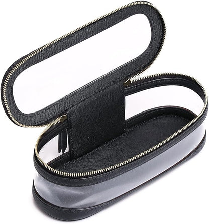 Pinkmik Makeup Brush Case Clear Travel Cosmetic & Toiletry Bag Slim Makeup Bag with Zipper Small Purse Organizer Car Essential Bag for Women (Black, SLIM-2),