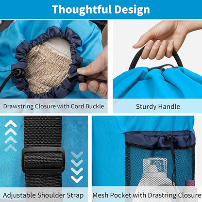 Laundry Bag Backpack with 3 Sizes Mesh Wash Bags and Shoulder Straps Foldable Clothes Hamper Bag with Drawstring Closure for College, Apartment, Laundromat (Blue)