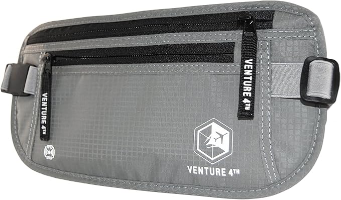 VENTURE 4TH Slim Minimalist Design RFID Money Belt with RFID Blocking Sleeves, for Men and Women – Ideal for Keeping Your Cash, Credit Card, Passport, Phone Secure When Traveling - Silver