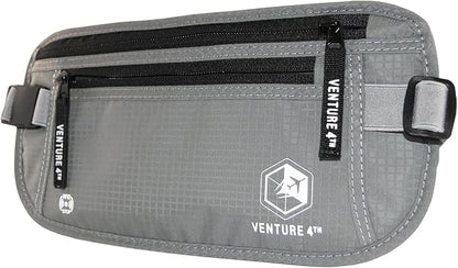 VENTURE 4TH Slim Minimalist Design RFID Money Belt with RFID Blocking Sleeves, for Men and Women – Ideal for Keeping Your Cash, Credit Card, Passport, Phone Secure When Traveling - Silver