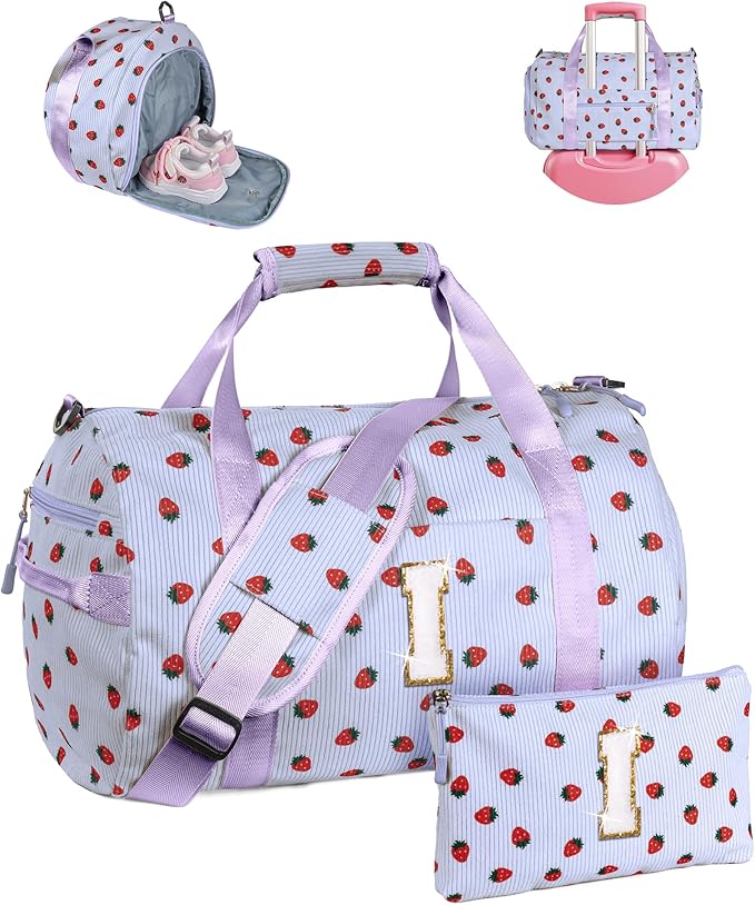15 Year Old Girl Birthday Gifts, Girls Gym Bag, Kids Personalized Overnight Duffle Bags with Shoe Compartment, Monogram Travel Tote with Makeup Bag, Christmas Gifts Ideas (Letter I)