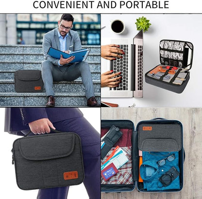 HOLIMET Cable Organiser Bag,Electronic Accessories Bag Double Layer for Travel Waterproof Cord Storage Organizer Bag for iPad, Kindle, Hard Drives, Cables, Chargers,Power Bank and More(Black)