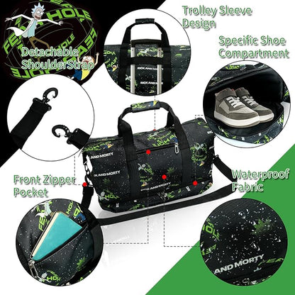 Rick and Morty Travel Duffel Bag with Bold Graphic Design, Durable Construction, Large Storage Space, Adjustable Shoulder Strap, Ideal for Travel, Gym and Outdoor Adventures