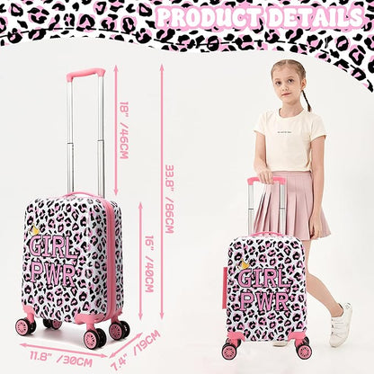 Kid's Luggage Set 3 Piece Suitcase Set 16" Hardside Luggage with Spinner Wheels Girls Carry on Toddler Travel Rolling Suitcase with Duffle Bag Neck Pillow Airline Approved