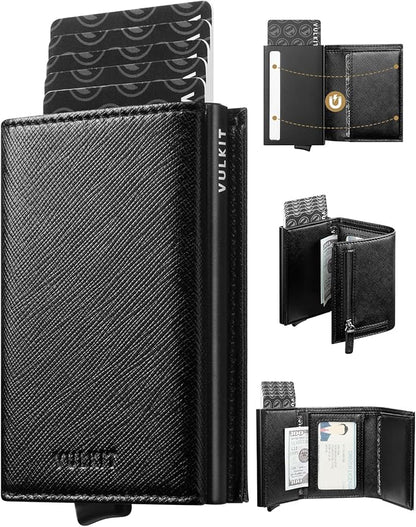 VULKIT Pop up Wallet Minimalist Cash Wallets RFID Blocking Leather Smart Credit Card Holder with Magnetic Closure for Men