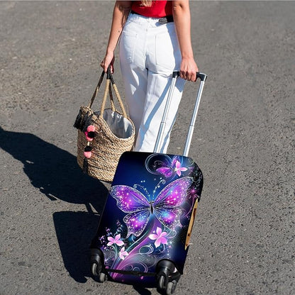 Suitcase Cover for Luggage 29-32 Inch, Washable Elastic Anti-Scratch Luggage Protector, Durable Zipper Baggage Cover with Handle Wrap, Travel Accessories for Suitcase,Sparkling Purple Butterfly