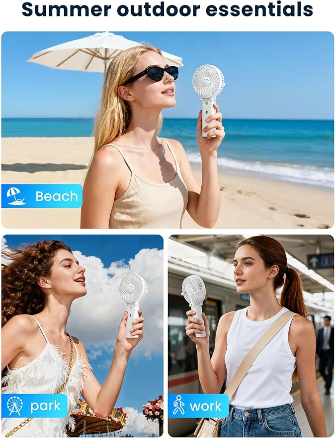 HandFan 5200mAh Personal Fan Handheld,180° Foldable Hand Held, Battery Operated Rechargeable Fan, Portable Charger Design, 3 Speeds,20H Runtime for Travel/Wedding/Camping/Outdoors/Indoors (White)