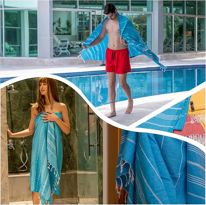 Turkish Beach Towel with Travel Bag 39 x 71 Quick Dry Sand Free Lightweight Large Oversized Beach Towel Turkish Towels Light Beach Towel Travel Towels (Turquoise)